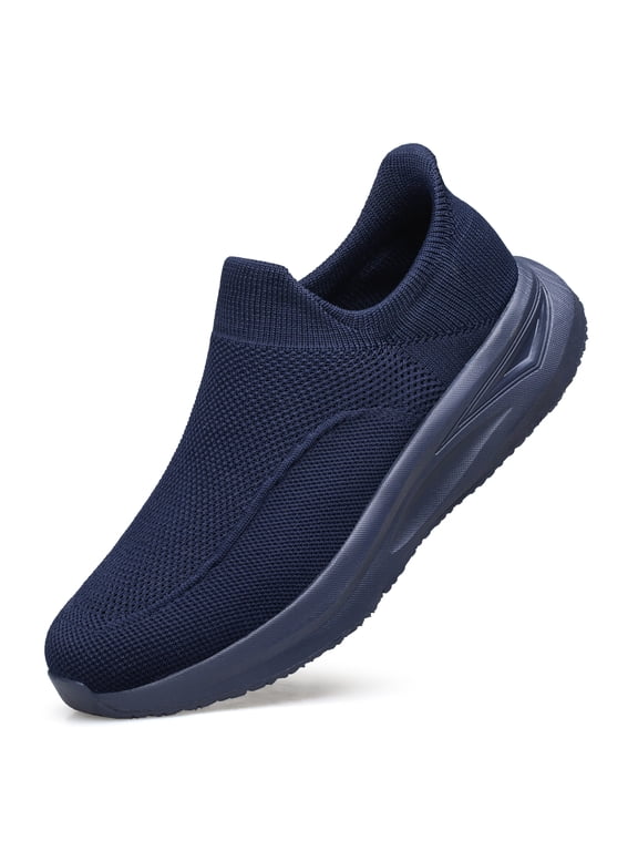 Walking Shoes for Men Non Slip Running Shoes Lightweight Breathable Slip on Sock Shoes Workout Gym Fashion Sneakers Navy Blue Size 12
