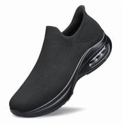 AMANSSE Womens Hands-Free Walking Shoes Non Slip Sock Casual Air Cushion Fashion Sneakers Lightweight Comfortable Tennis Workout Running Shoes All Black Size 10.5