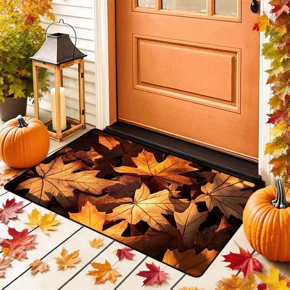 AMARHH 15.7 x 23.6 Inch Fall Maple Leaves Floor Mat, Pumpkin Autumn Decorative Doormat for Halloween Thanksgiving, Non Slip Indoor Outdoor Porch Carpet for Kitchen Bathroom