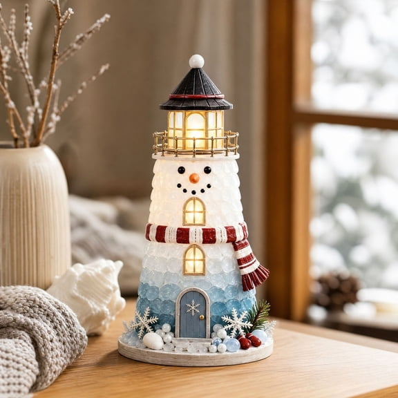 AMARHH Christmas Sea Glass Style Lighthouse Kit, LED Light Vintage Lighted Figurine Holiday Tabletop Ornament for Xmas Home Decor Christmas Gift