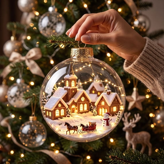 AMARHH Christmas Story Ornament Ball, Mini Light-Up Holiday Scene Christmas Tree Hanging Decoration, Festive Keepsake Gift for Home Christmas Party Decoration