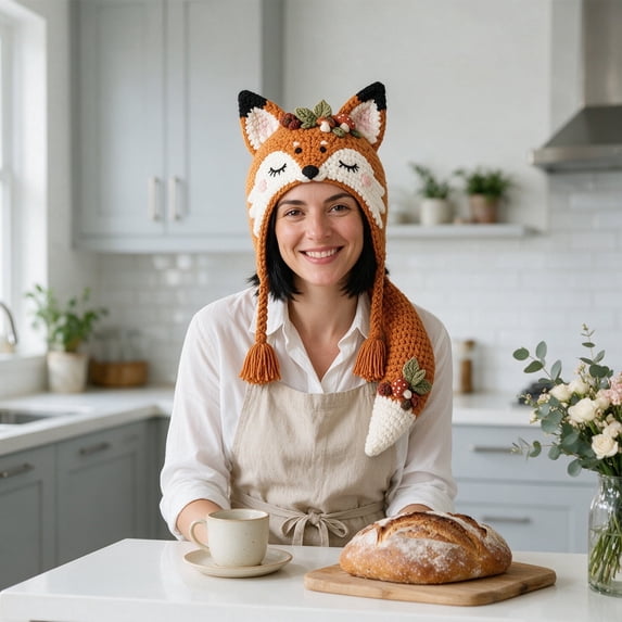 AMARHH DIY Fox Hat Crochet Kit, Interesting Craft Material Pack Step-by-Step Instructions, Costume Accessories for Creative Hobby Gifting, Beginners Series Animal Crochet Kit