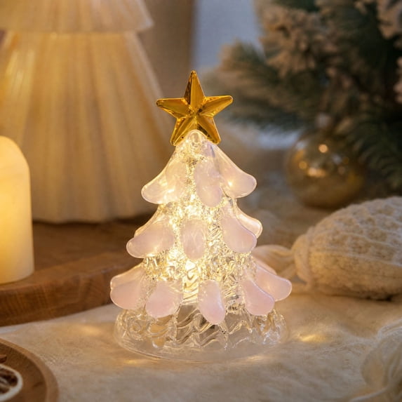 AMARHH Mini Glass Christmas Tree Tabletop Decoration, Crystal Crafts Desktop Office Decoration with Star Decor for Desk Holiday Party and Christmas Decor