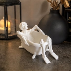 AMARHH Skeleton Bathtub Planter Pot, Halloween Funny Skeleton in Bathtub Decor Container Gothic Skull Flower Pot, Pot Multi Purpose Desktop Storage Bowl for Home