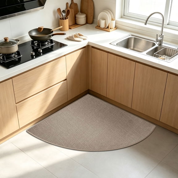 AMARHH Triangle Linen Corner Mat, Kitchens Corner Mat Semi Circles Non Absorbent Floor Rug Washable Quarter Round, Doormat for Kitchen Sink Corner Bathroom Vanity