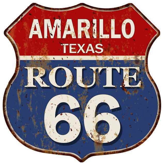 AMARILLO, TEXAS Route 66 Shield Metal Sign Man Cave Garage Size: 12"x 12"