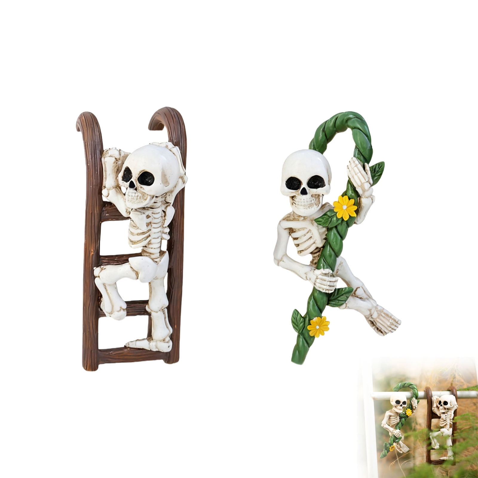 AMARTSY 2-Piece Skeleton Flower Pot Ornament Set Resin Climbing Hanging ...