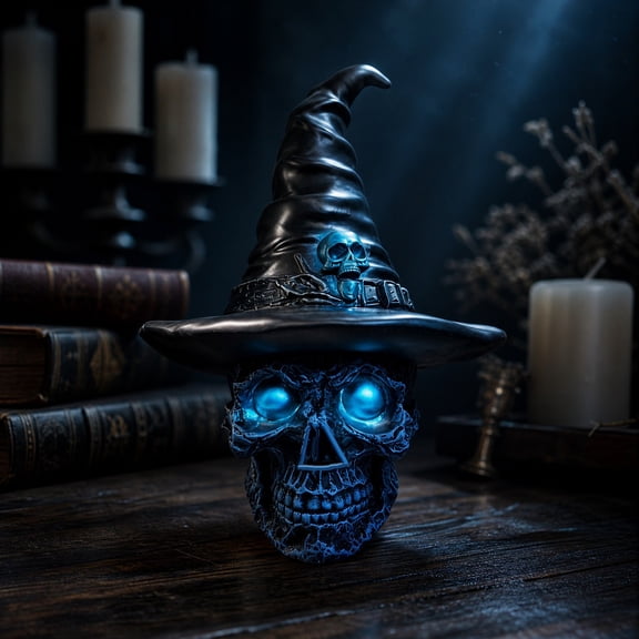 AMARTSY Gothic Cracked Ice Resin Skull Figurine, 7.6 Inch Black Halloween Collectible for Desk Bookshelf, Dark Home Decor Ornament