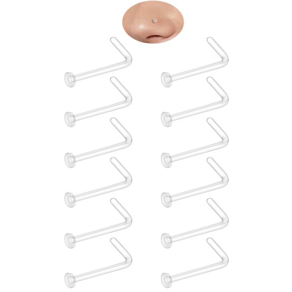 AMASIS Clear L Shape Nose Retainer, 18G Bioflex Plastic Studs, 12PCS
