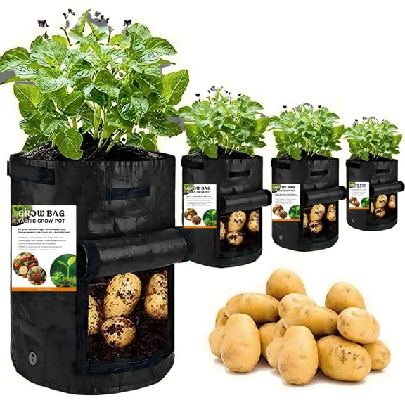 AMAXUN 10 Gallon Garden Potato Grow Bags with Flap and Handles Aeration Fabric Pots Heavy Duty Vegetable Planter Bag for Tomato, Fruits Black(2Pack)