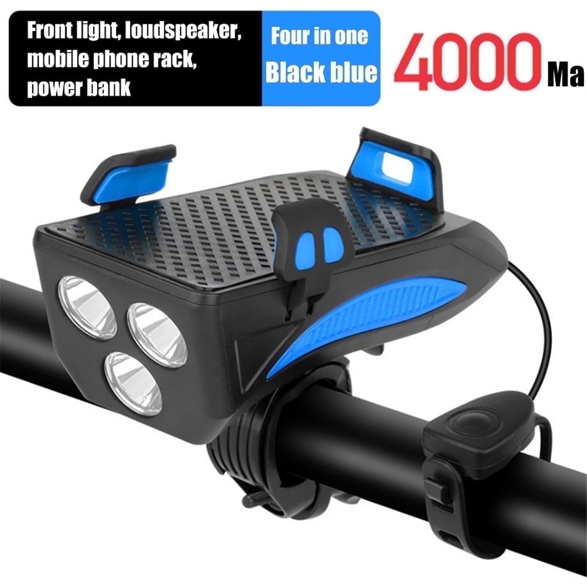 AMAXUN LED Headlights with Phone Holder,4000mAh Portable Power Bank for Mountain Bikes, Blue