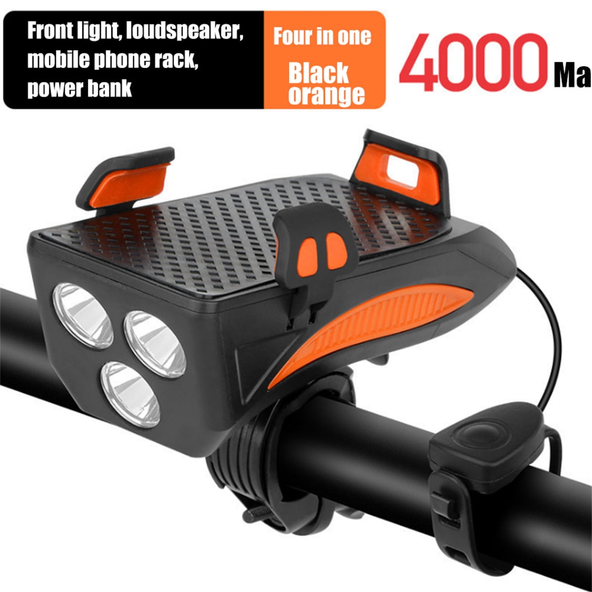 AMAXUN LED Headlights with Phone Holder,4000mAh Portable Power Bank for Mountain Bikes, Orange