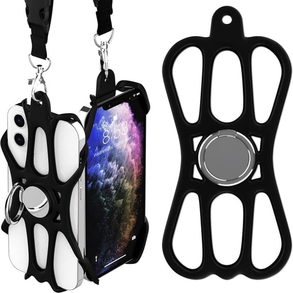 AMAXUN Lanyard Case for iPhone and Most Smartphones Fits 4" to 6.5", Black