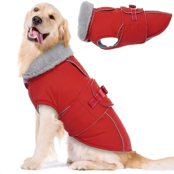 AMAXUN Waterproof, Windproof Dog Coat - Reflective, Adjustable, Polyester Cold Weather Coat with Fleece Lining for Large Dogs