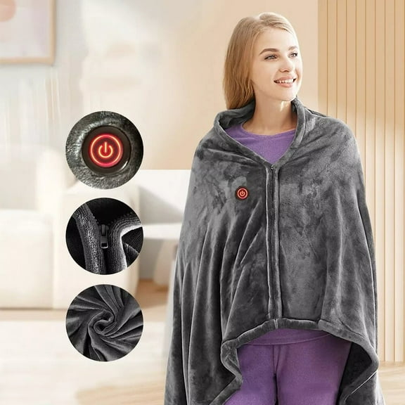 AMAXUN Winter Electric Blanket Rechargeable Heating Blanket, Padded Warm Heating Shawl3-Speed Temperature Control  59"x 33"-Gray