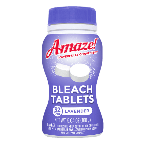 Amaze!® Ultra-Concentrated Bleach Tablets – Powerful Stain-Fighting & Whitening Laundry & Home Cleaning, 32 count, Lavender
