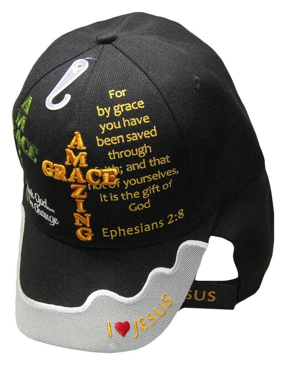 AMAZING GRACE Ephesians 2:8 Christian Black Grey Gray Hat Cap Saved By Grace