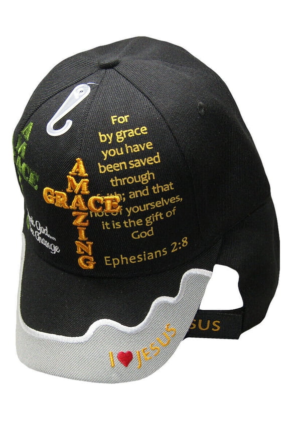 AMAZING GRACE Ephesians 2:8 Christian Black Grey Gray Hat Cap Saved By Grace