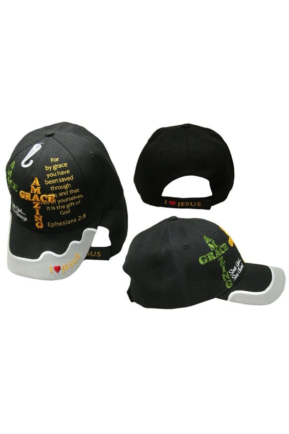 AMAZING GRACE Ephesians 2:8 Christian Black Grey Gray Hat Cap Saved By Grace