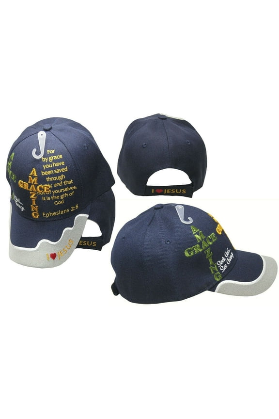 AMAZING GRACE Ephesians 2:8 Christian Blue Hat Baseball Cap Saved By Grace