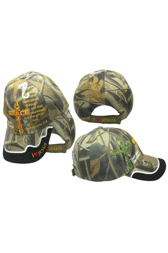 AMAZING GRACE Ephesians 2:8 Christian Camo Hat Baseball Cap Saved By Grace