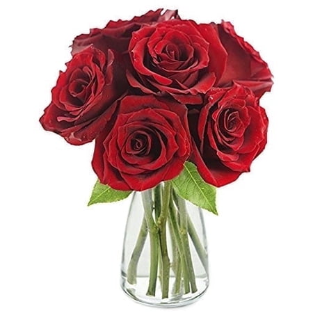 KaBloom :The Romantic Classic Red Rose Bouquet of 6 Red Roses (Farm-Fresh) with Vase.