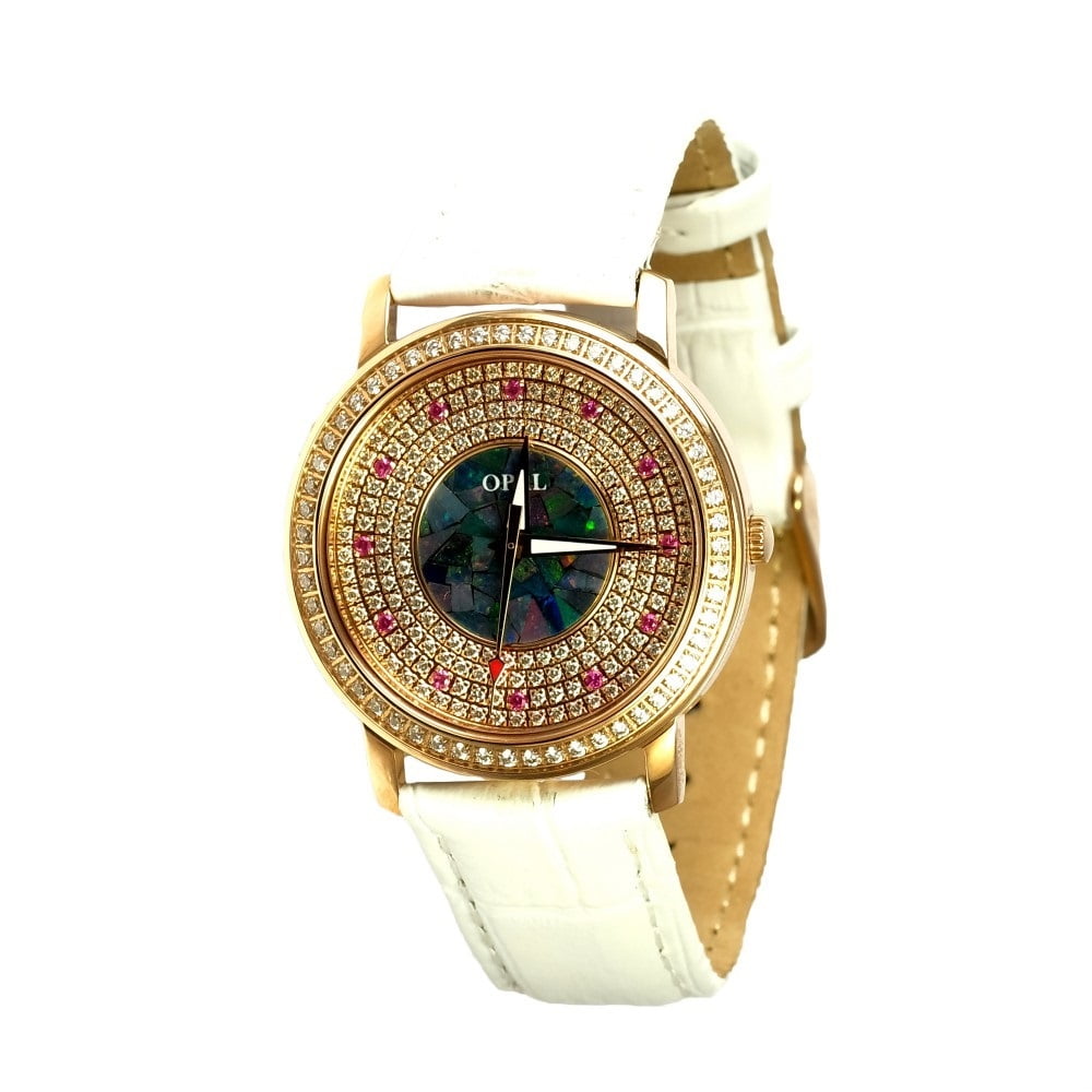 AUSTRALIAN OPAL DIRECT AMAZING ROSE 18KT ROSE GOLD PLATED AUSTRALIAN OPAL WATCH