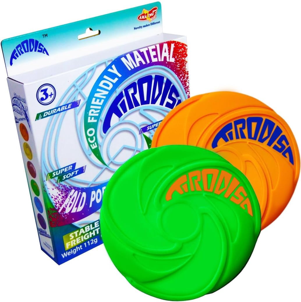 AMAZING TOYZ Tirodisc Frisbee 2-Pack- 20cm Easy Catch Foldable Pocket Flying Disc, Soft Silicone for Kids/Adults Beginner, Waterproof Beach Pool Outdoor Gift Age3+