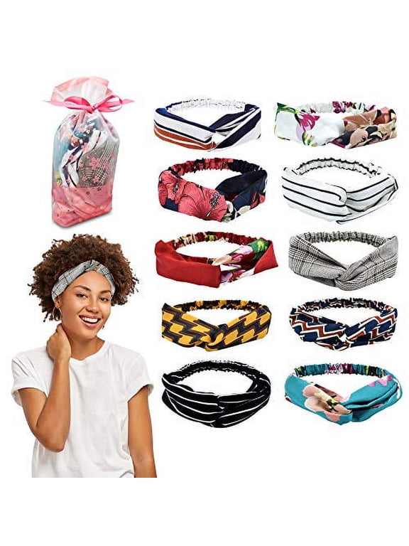 Cotton High Elasticity Turban Head Wrap Hair Band, Multicolor (10 Pack)