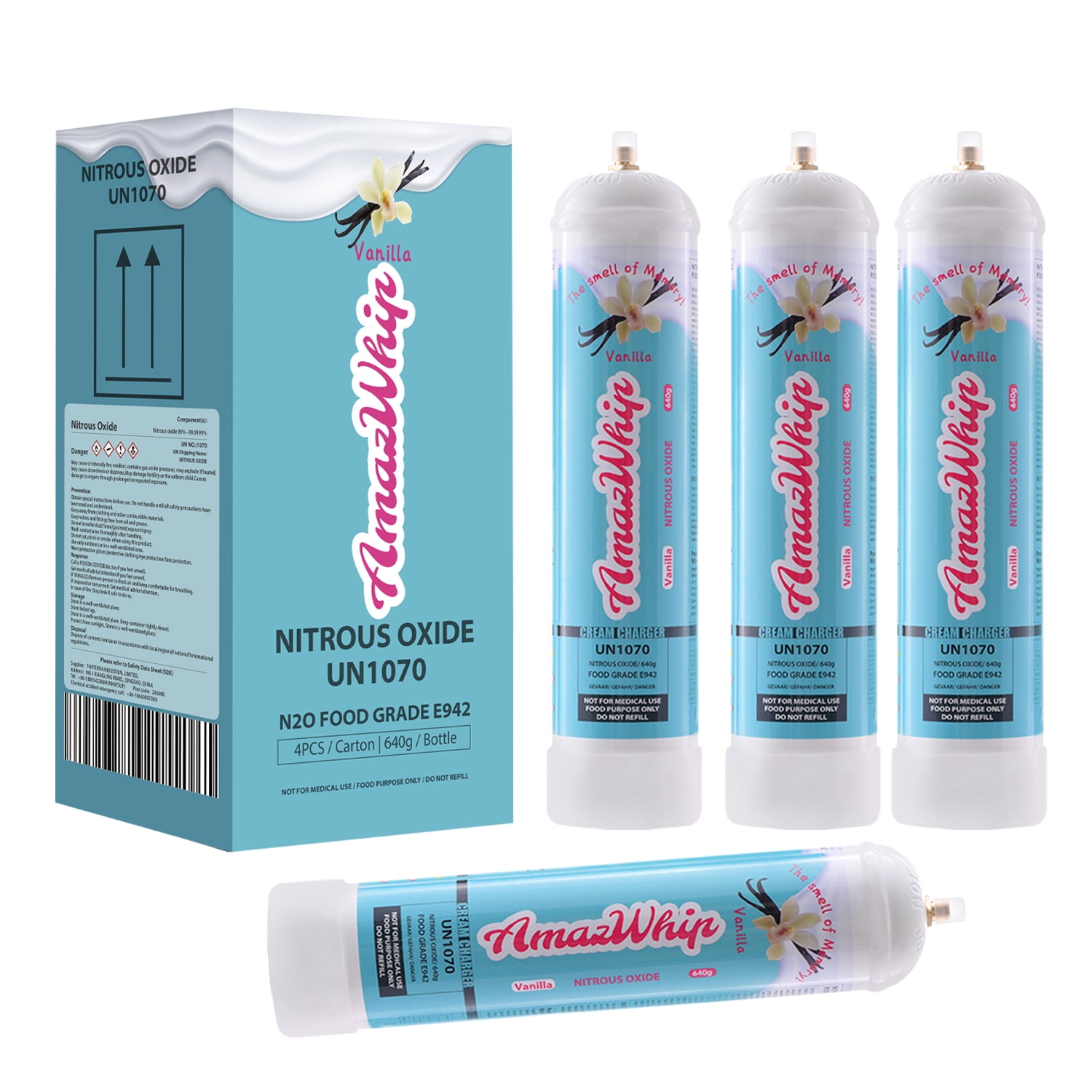 AMAZWHIP 640g,0.95L Vanilla Flavor N20 Cream Charger The Best Choice