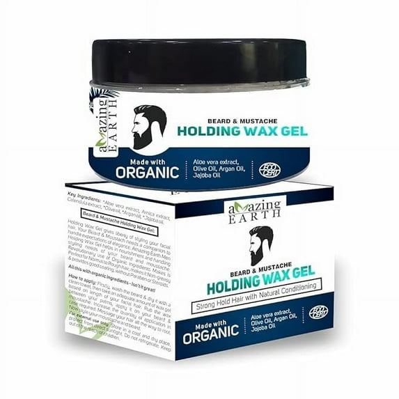 AMAzing Earth Beard & Mustache Holding Wax Gel for Men - Certified Organic, Strong Hold, Styling, Argan Oil, Chemical Free, 100% Vegan & Cruelty Free - 50gm