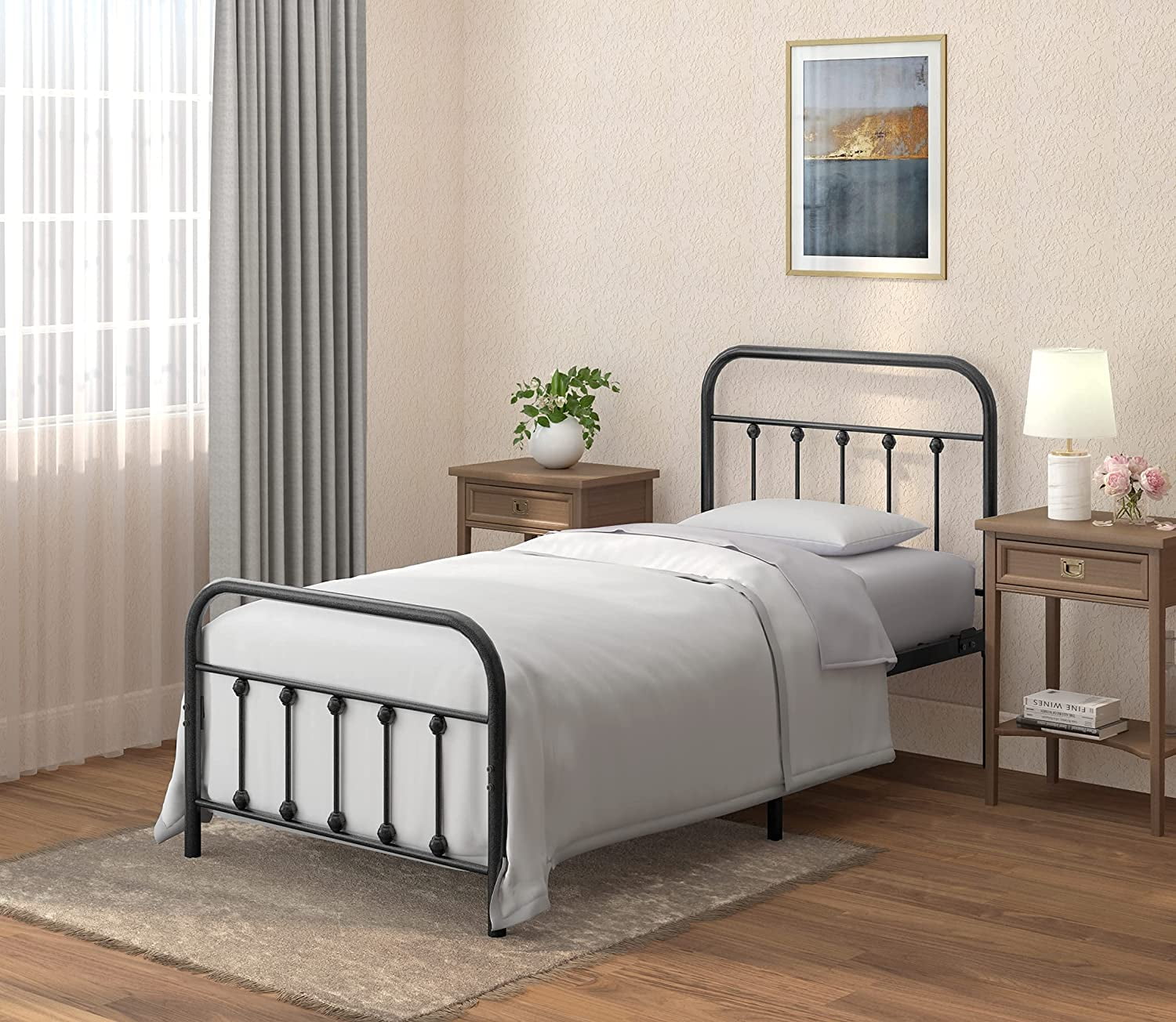 AMBEE21 Vintage Queen Metal Bed Frame with Headboard and Footboard