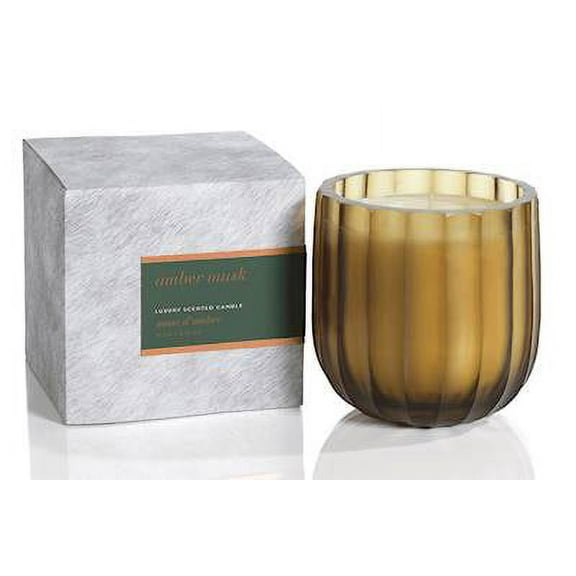 AMBER MUSK Light Amber Glass Suede Zodax 31 oz Scented Jar Candle
