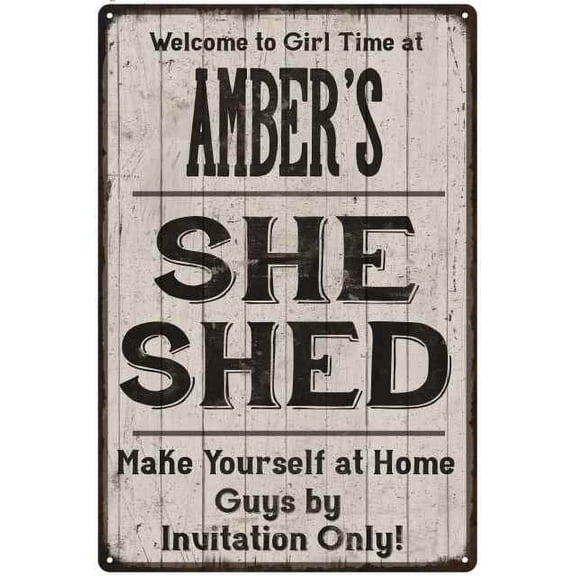 AMBER'S She Shed Sign Lady Cave Gift 8 x 12 High Gloss Metal 208120082142