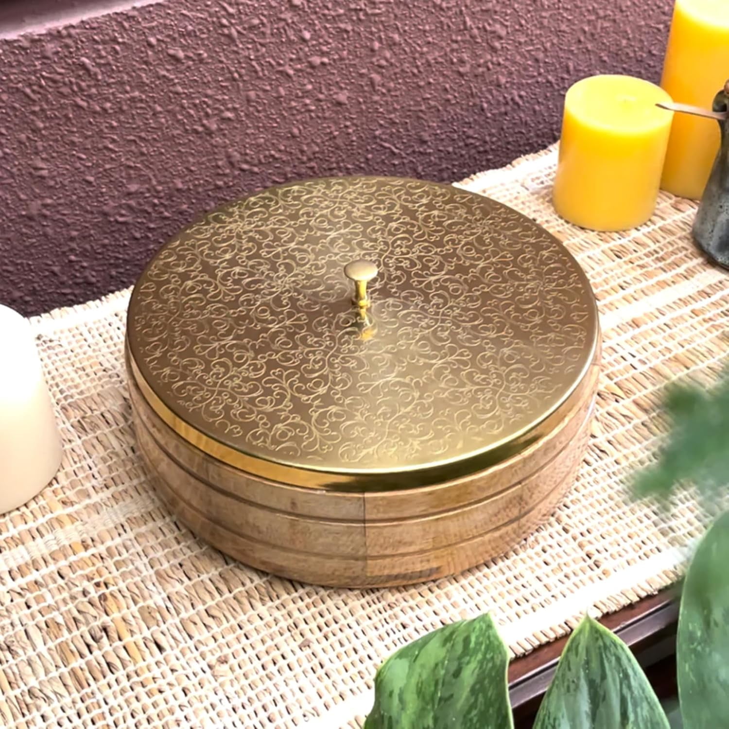 AMBI Aesthetic Roti Box with Tongs Home Decor Multipurpose Wooden ...