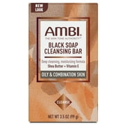 Ambi Black Soap Cleansing Bar, Deep Cleansing, Moisturizing Formula with Shea Butter + Vitamin E for Oily & Combination Skin, 3.5 OZ