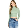 thumbnail image 1 of AMBIANCE Womens Juniors Crop Ribbed Turtleneck Top (Sage, Small), 1 of 4