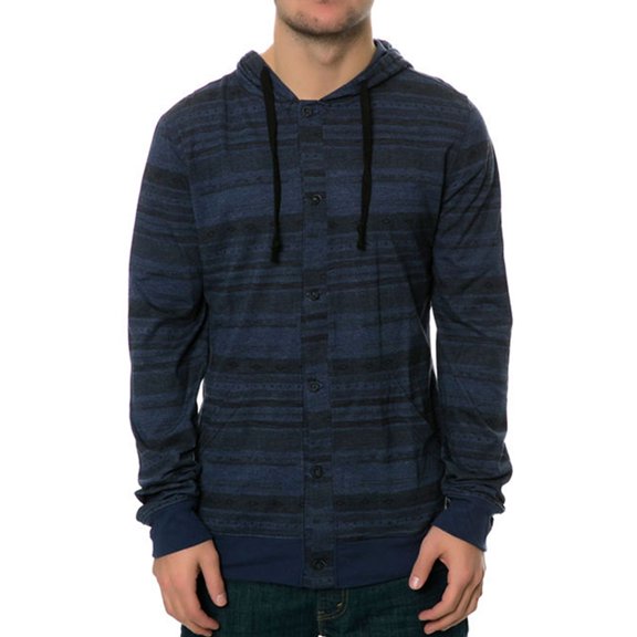 AMBIG Mens The Boots Hooded Henley Shirt, Blue, Small