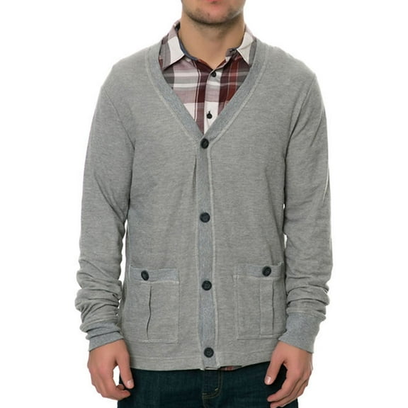 AMBIG Mens The Caesar Cardigan Knit Sweater, Grey, Small