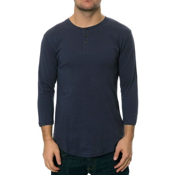 AMBIG Mens The Frantic Henley Shirt, Blue, Small