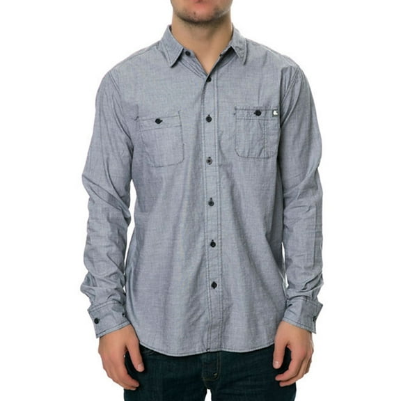 AMBIG Mens The Willis LS Button Up Shirt, Grey, Small