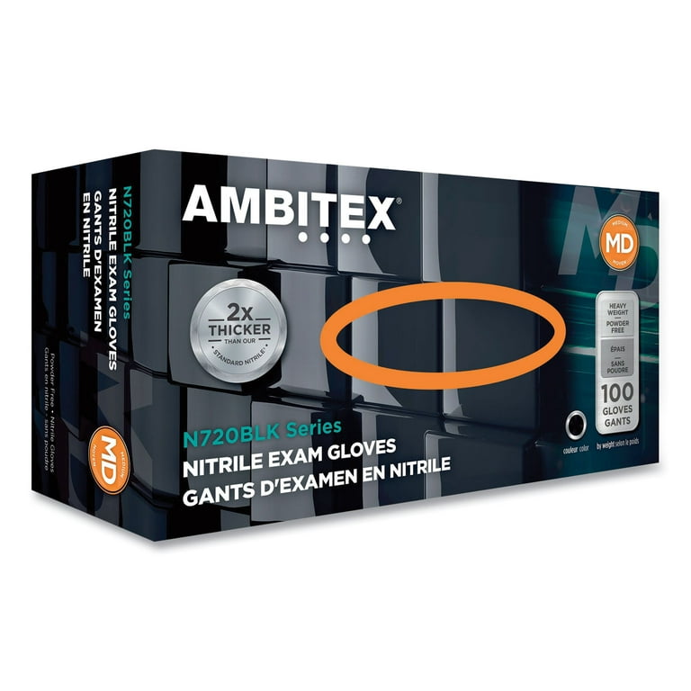 Nitrile Exam Gloves, Powder-Free, 3 mil, Large, Black, 100/Box, 10 Boxes/Carton Nitrile Exam Gloves, Powder-Free, 3 mil, Large, Black, 100/Box, 10 Boxes/Carton