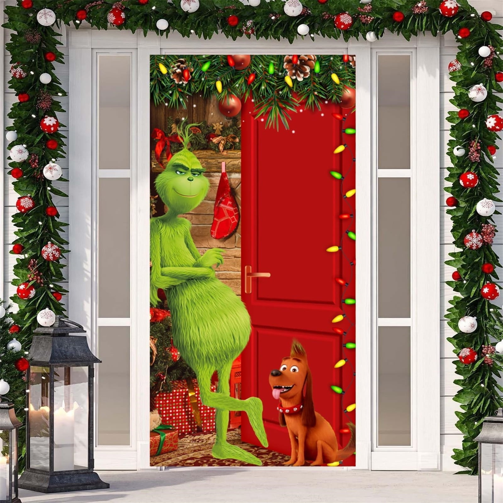 AMBN Grinch Christmas Door Cover Grinch Christmas Door Decoration Front ...