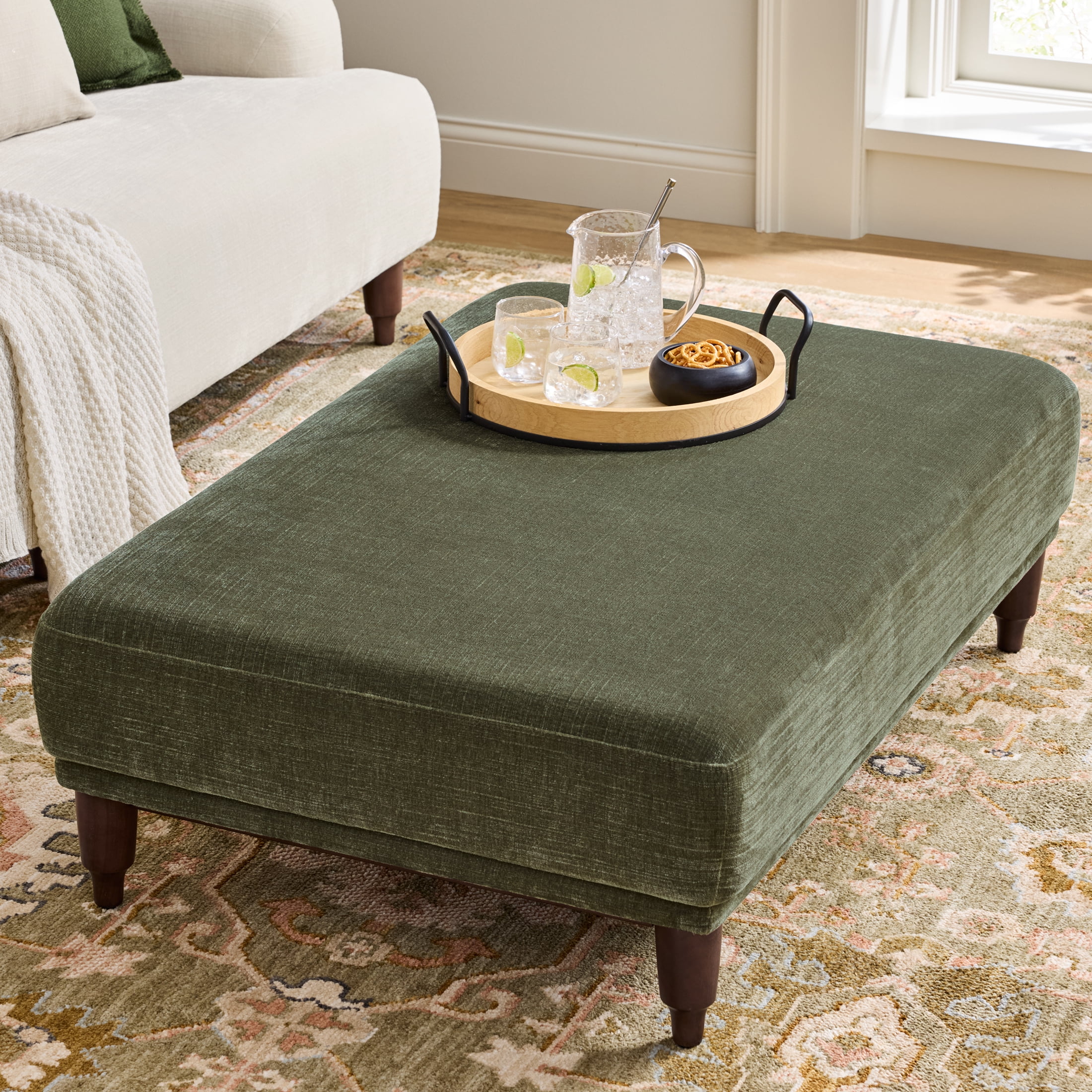 Better Homes & Gardens Ambrose Cocktail Ottoman, Forest Green Velvet