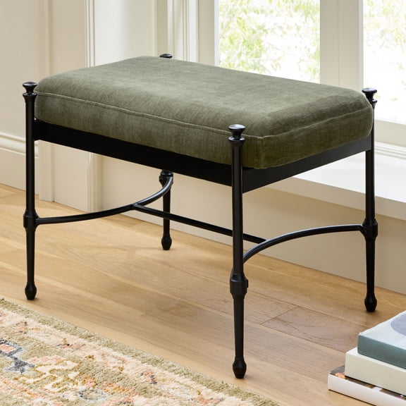Better Homes & Gardens Ambrose Forged Iron Ottoman, Forest Green velvet