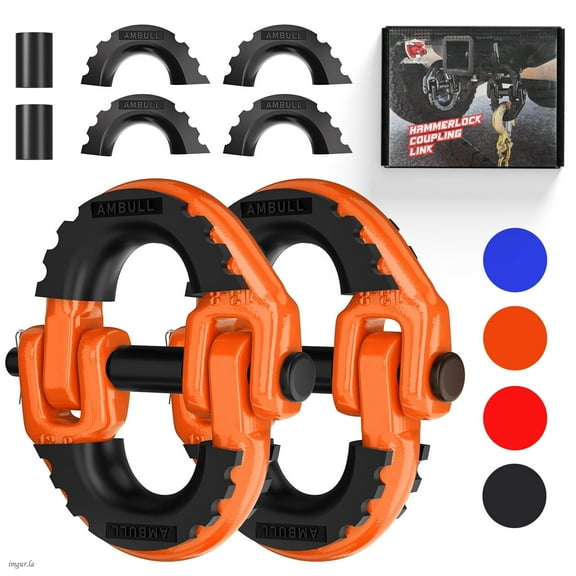 AMBULL 1/2" Safety Chain Connector Link 2 Pack, G80 Tow Hitch Hammerlock Coupling Link, Tow Chain Connector with 12000 lbs Loading (Orange)