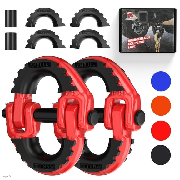 AMBULL 1/2" Safety Chain Connector Link 2 Pack, G80 Tow Hitch Hammerlock Coupling Link, Tow Chain Connector with 12000 lbs Loading (Red)