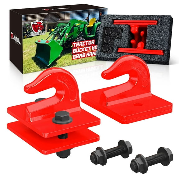 AMBULL 2 Pack 3/8" Tractor Bucket Grab Hook Grade 70 Forged Steel Bolt On Grab Hook Tow Hook Mount with Backer Plate,Work Well for Tractor Bucket, RV, UTV,Truck, Max 15,000 lbs, Red