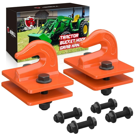 AMBULL 2 Pack 3/8" Tractor Bucket Grab Hook Grade 70 Forged Steel Bolt On Grab Hook Tow Hook Mount with Backer Plate,Work Well for Tractor Bucket, RV, UTV,Truck, Max 15,000 lbs, Orange