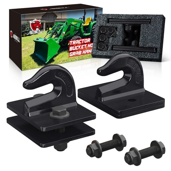 AMBULL 2 Pack 3/8" Tractor Bucket Grab Hook Grade 70 Forged Steel Bolt On Grab Hook Tow Hook Mount with Backer Plate,Work Well for Tractor Bucket, RV, UTV,Truck, Max 15,000 lbs, Black